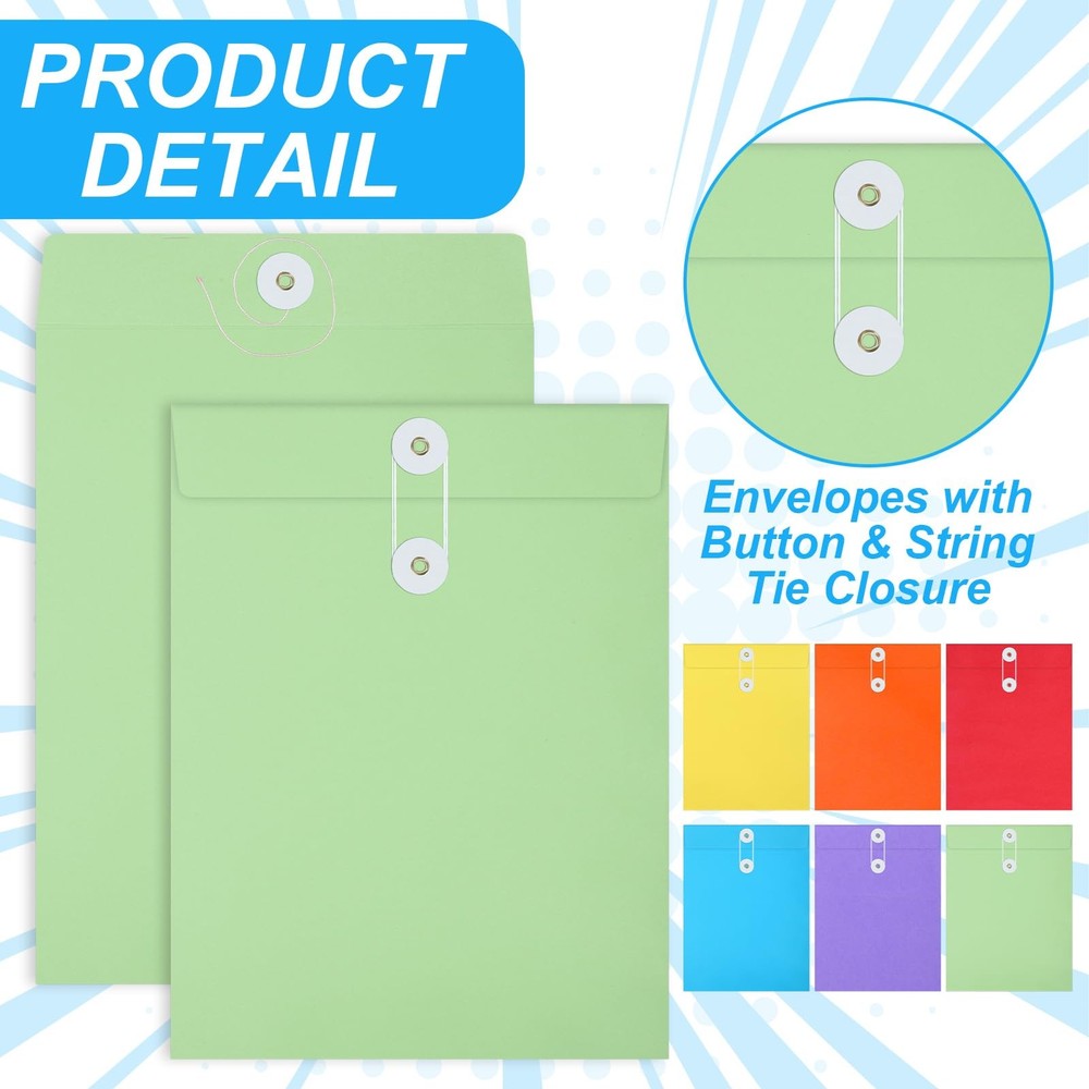 100 Pcs Interoffice Envelopes with String Tie Closure and Button 9 x 12 Inche...