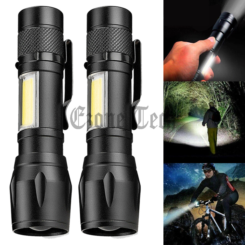 2 Pack Tactical LED Flashlight USB Rechargeable 3Modes Light Zoomable Lamp Torch