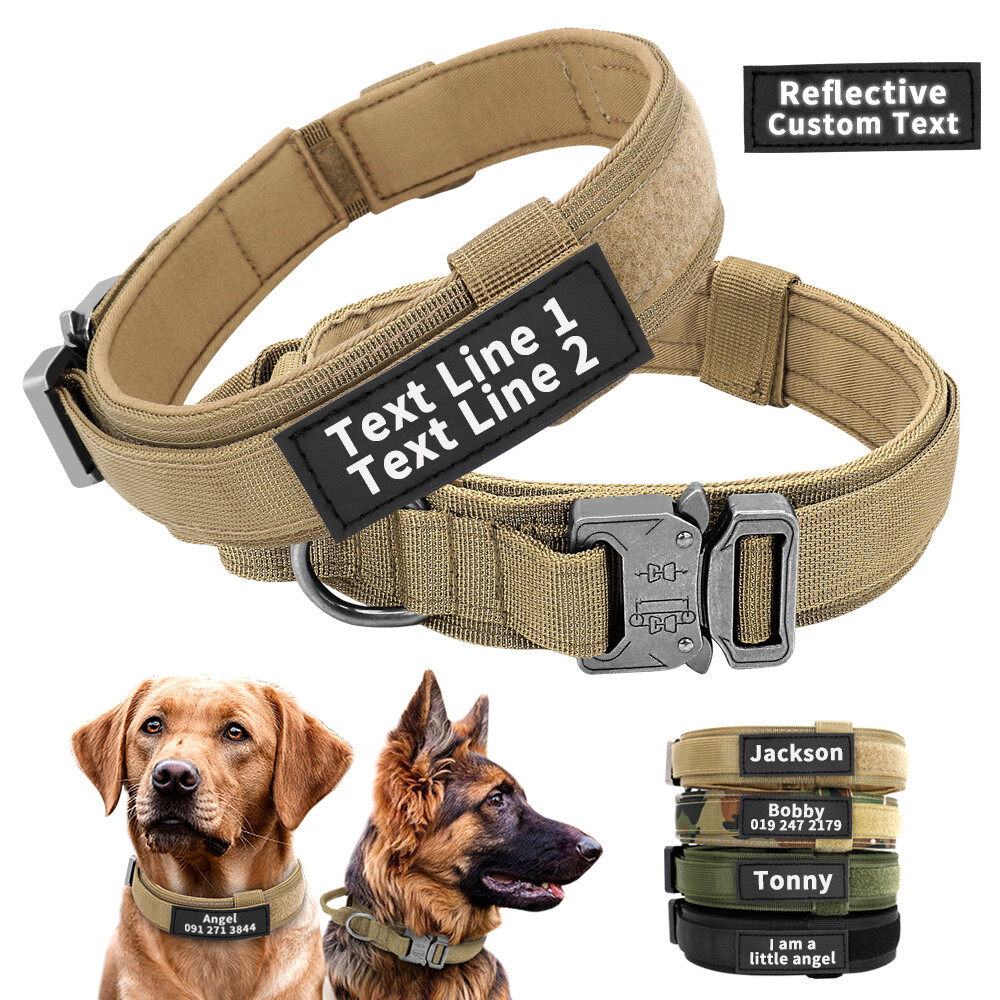 Personalized Tactical Dog Collar with Handle Military Training Custom Name Print