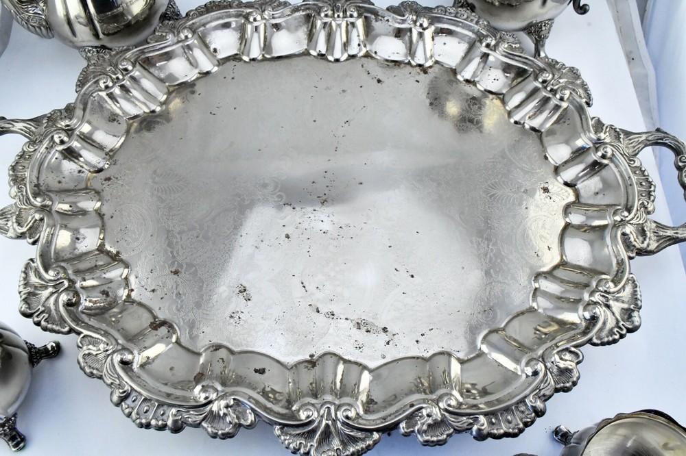 Silver Plate Complete 6pc. Floral Coffee and Tea Set