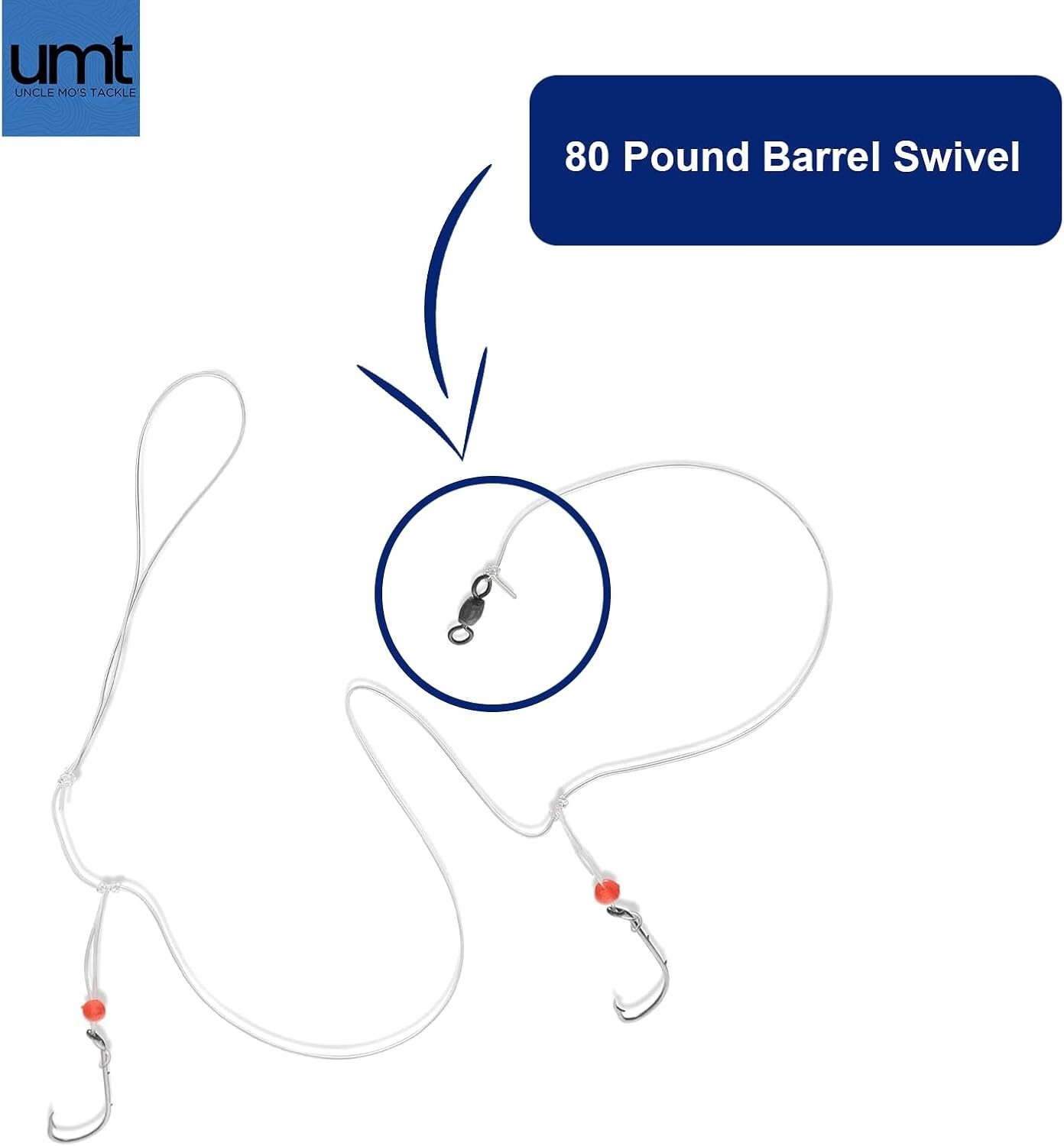 UMT - 10 Pack Hi/Lo Sea Bass Rigs Mustad 3/0 Bait Hooks, 60lb Line, 80lb Swivel