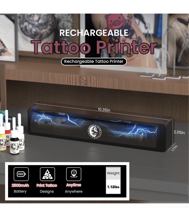 Wormhole Tattoo Stencil Printer Wireless Bluetooth 2,500mAh Battery Portable