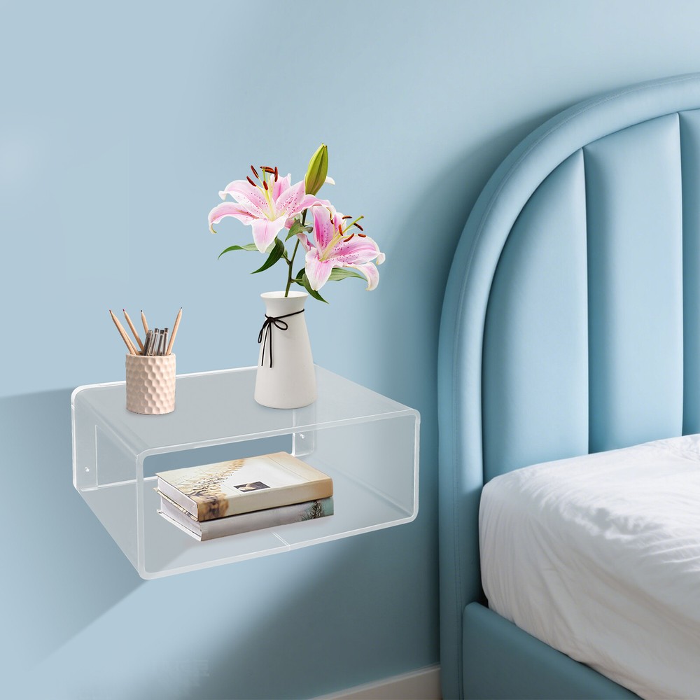 Wall-Mounted Bedside Table Acrylic Floating Nightstand No Assembly Required