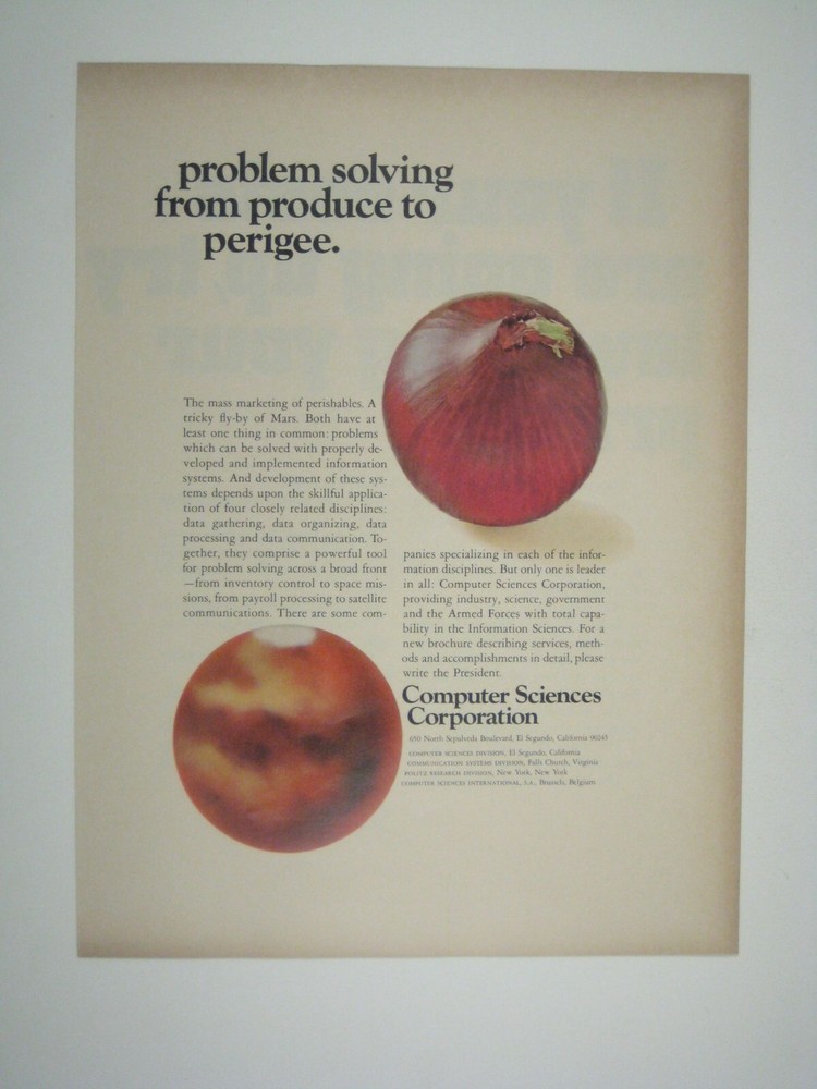 Travel to Mars Computer Sciences Corporation Problem Solving Print Ad 1967