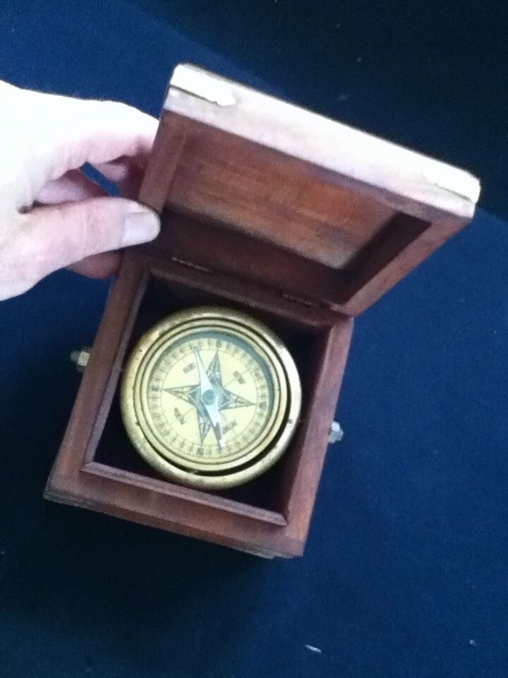 Vintage Planet Compass Teak Brass