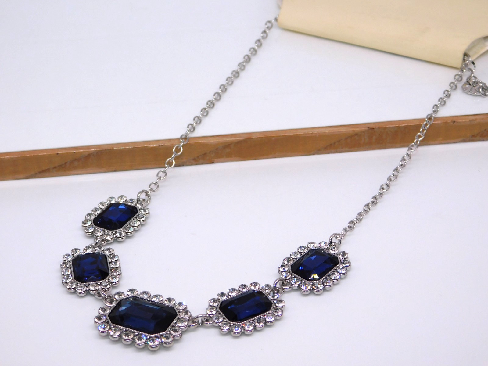 MONET Blue Faceted Glass Rhinestone Statement Necklace New with Tag