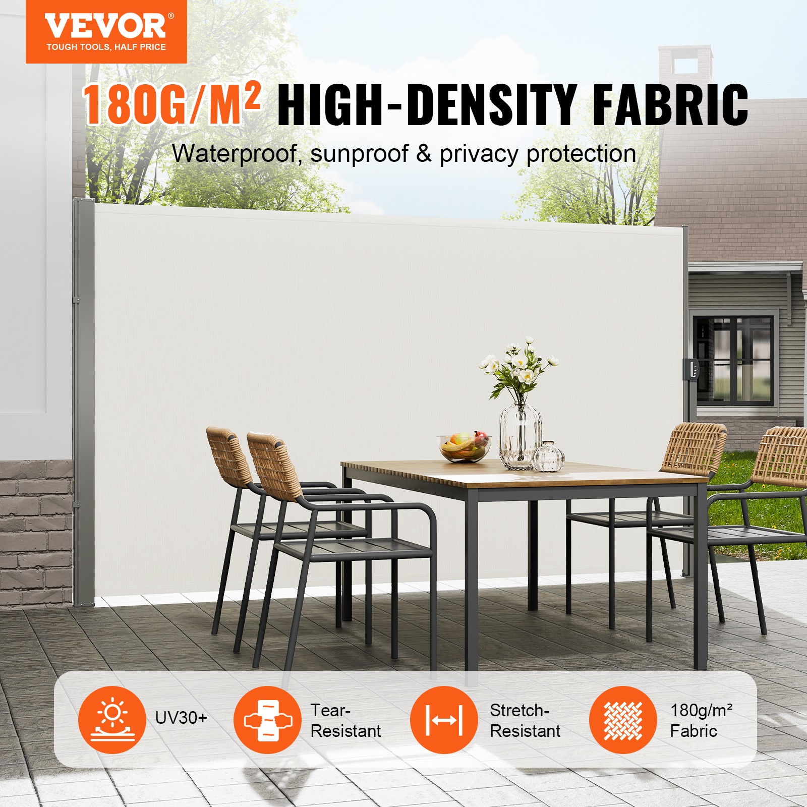 VEVOR Retractable Side Awning 71''x 138'' Patio Screen Fence Divider Fencing