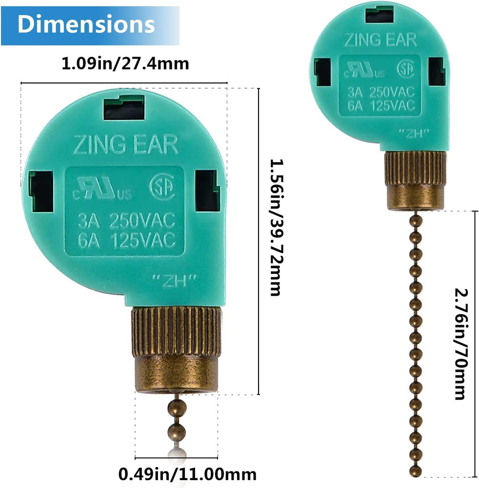 2PCS Ceiling Fans 3 Speed 4 Wire Pull Chain Switch Compatible with Hunter, Hampt