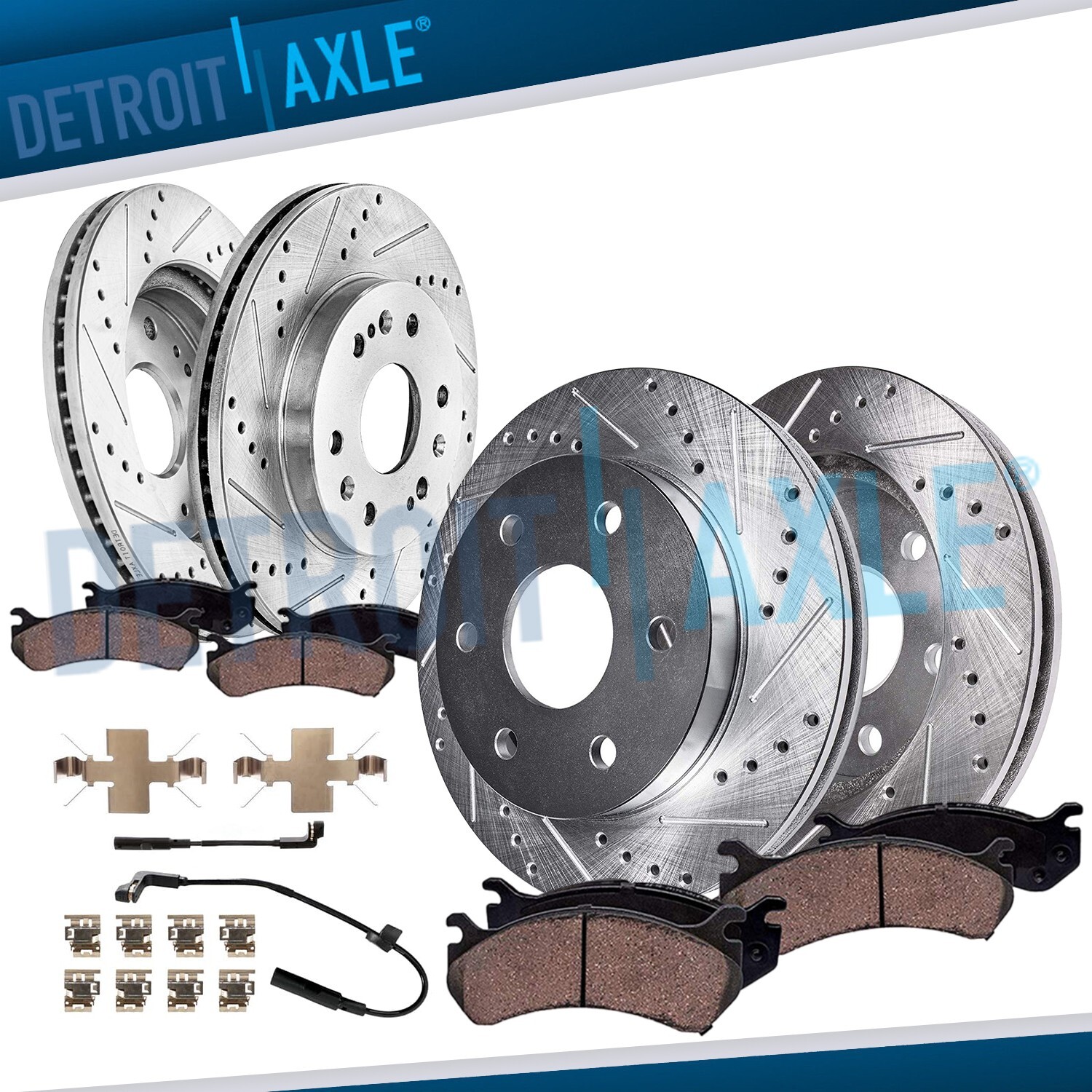 8pc Front Rear Drilled Brake Rotors Brake Pads for 2019 Silverado Sierra 1500