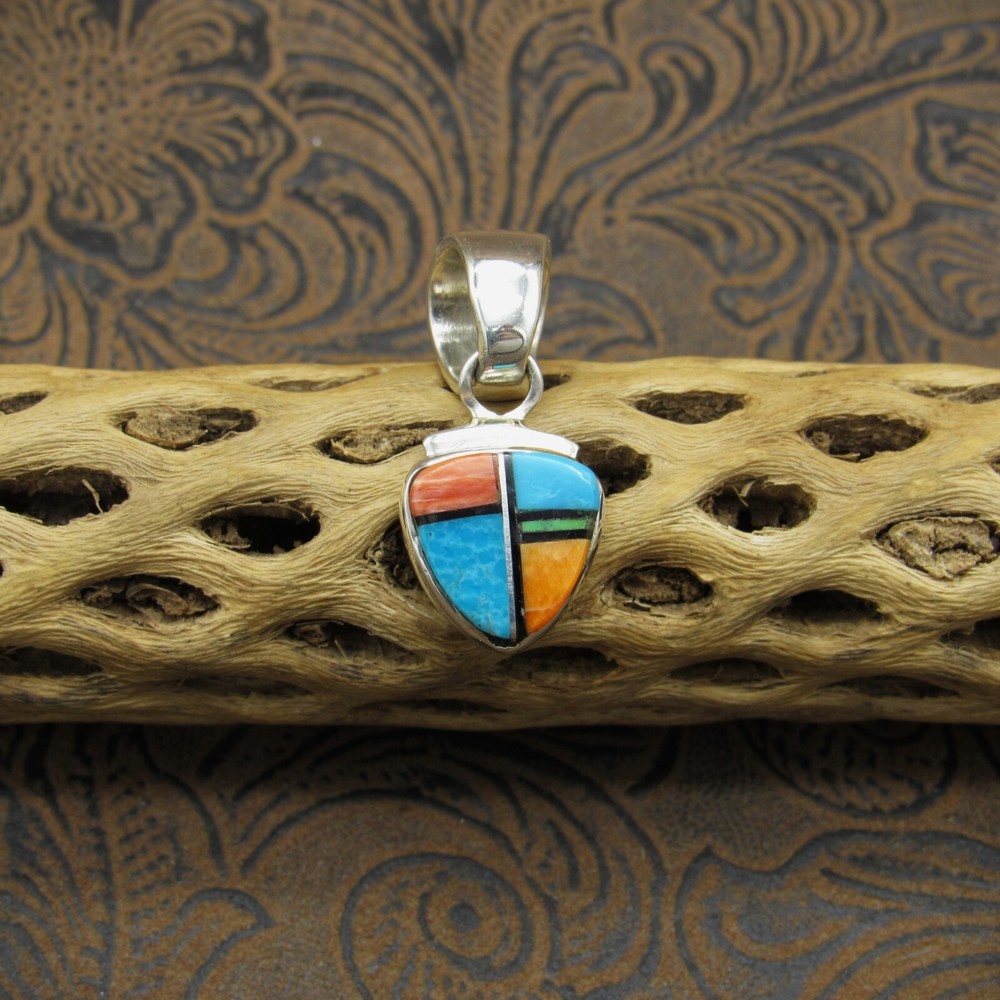 *Sterling Silver Multi-Stone Triangle Inlay Pendant+