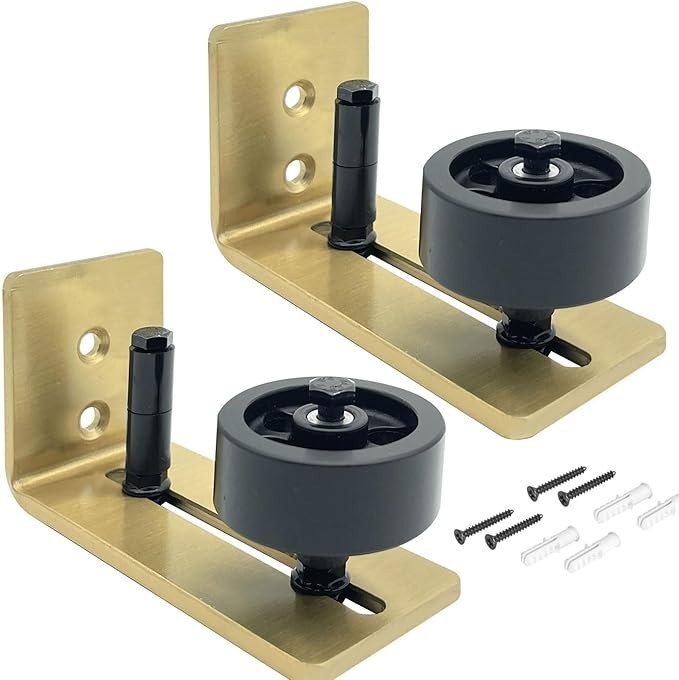 Gold Barn Door Floor Guide 2-Pack Hardware Kit Adjustable Width Sliding Hardw...