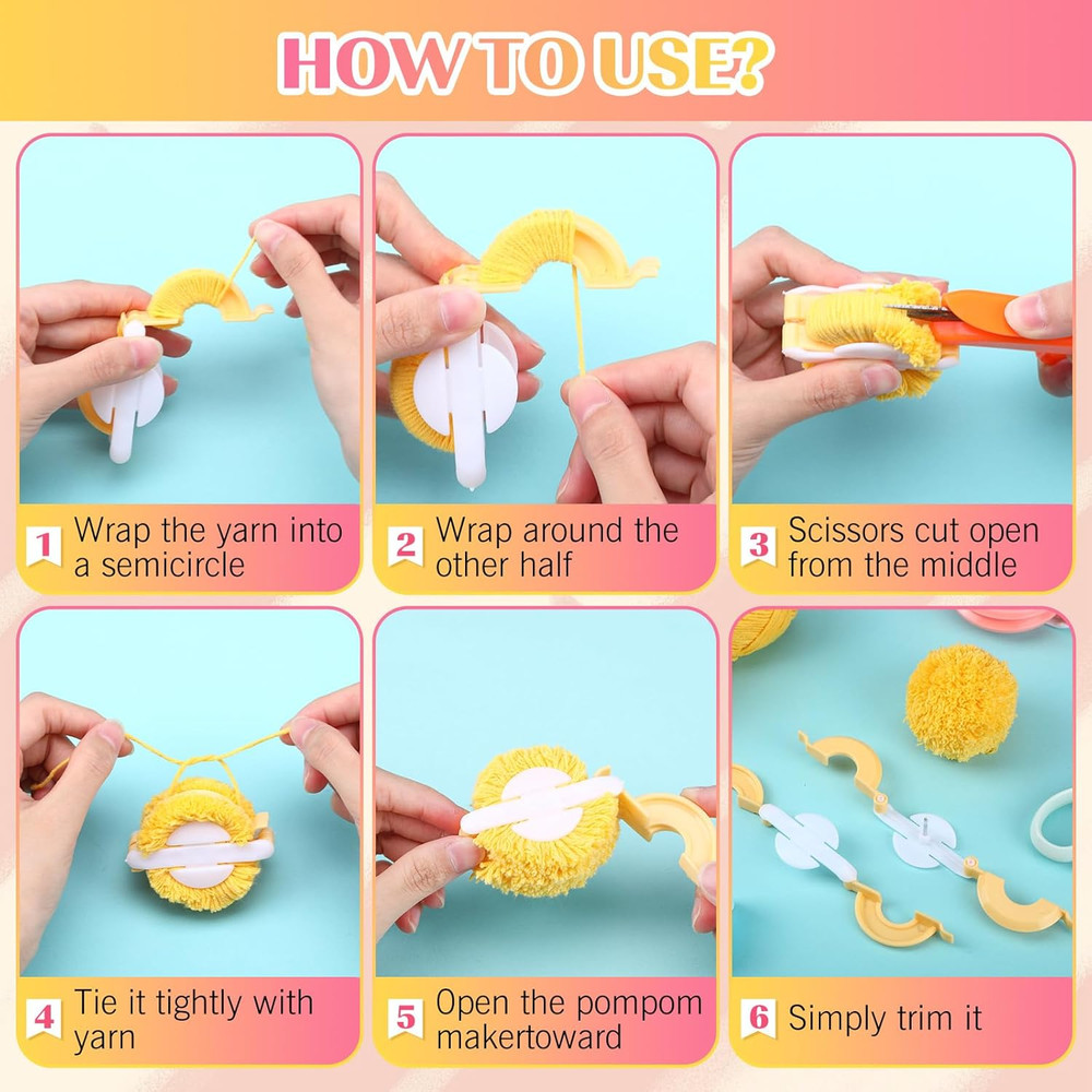 16 Pcs Pompom Makers for Yarn 4 Different Sizes Pompom Maker Kit Craft Tool Set