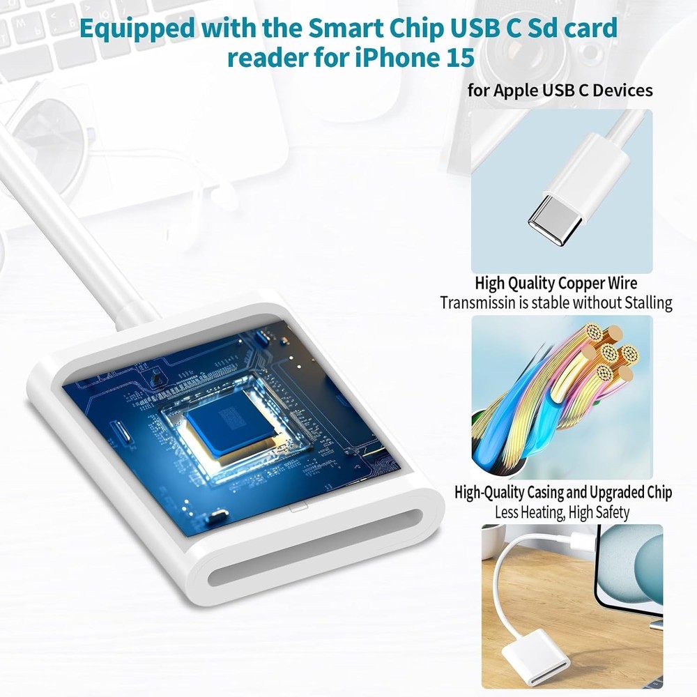 High-Speed USB C to SD Card Reader for Effortless iPhone 15 Media Transfer