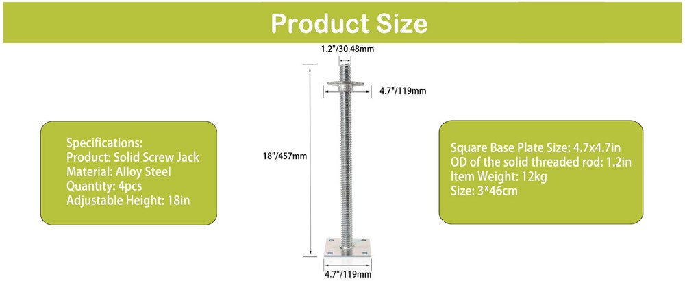 Adjustable Leveling Jacks 4 Pcs with Base Plate 18" Alloy Steel Solid Screw Jack