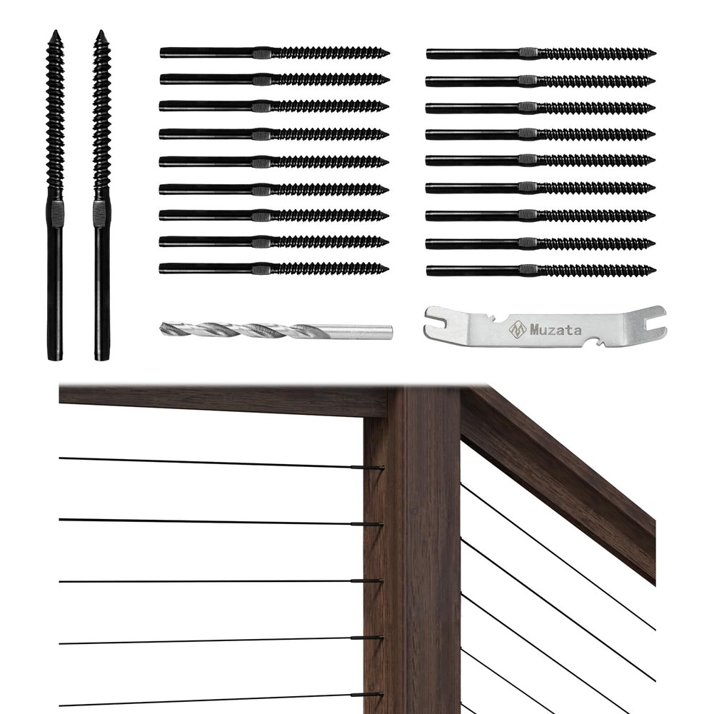 20Pack 18 Black Swage Lag Screws Left & Right Black Cable Railing Hardware Kit