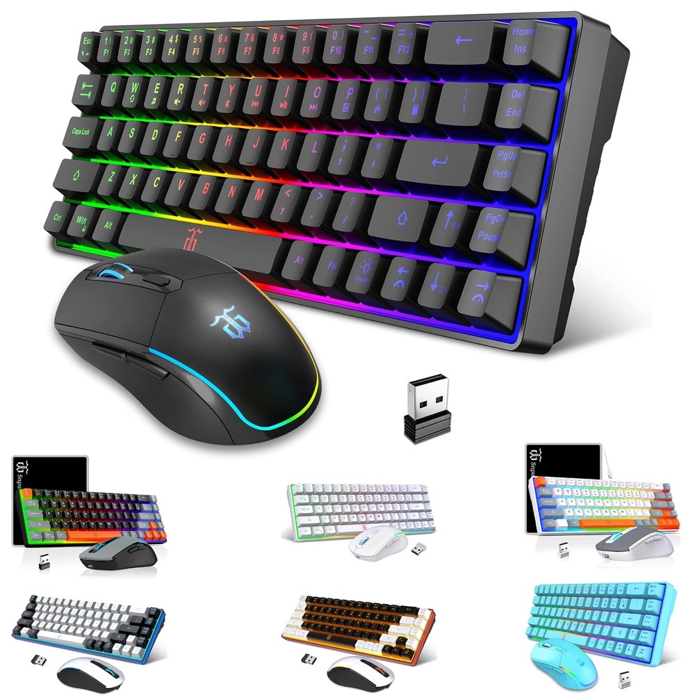 Snpurdiri 60% Wireless Gaming Keyboard & Mouse Combo, 68Key Backlit Rechargeable