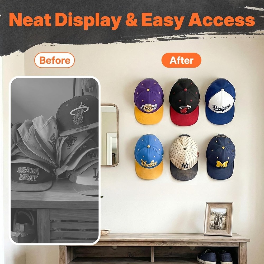 Adhesive Hat Hooks for Wall 16 Pack, Strong Hat Rack for Baseball Cap Display...
