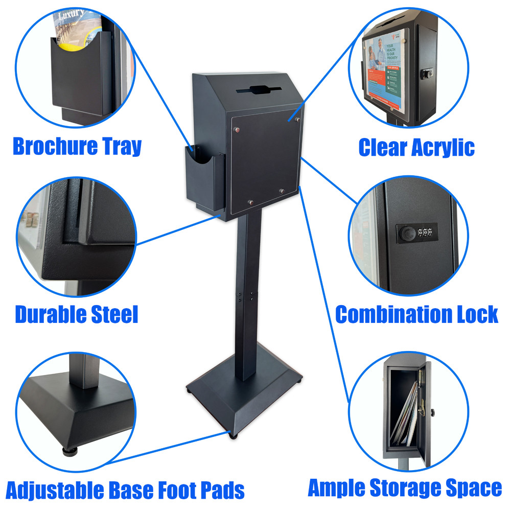 OPEN BOX Suggestion Box, Floor Standing Offering Box with Combination Lock