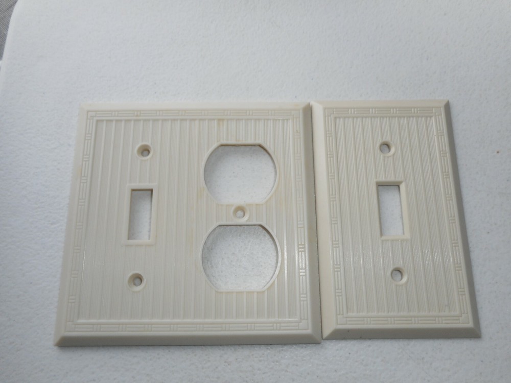 2 Vintage Ribbed Light Switch Covers - Switch & Duplex/Light - Ivory Bakelite