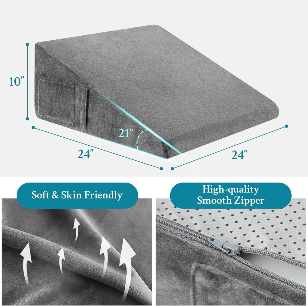Wedge Pillow for Sleeping, 10" Bed Wedge Pillow for After Surgery, Triangle P...