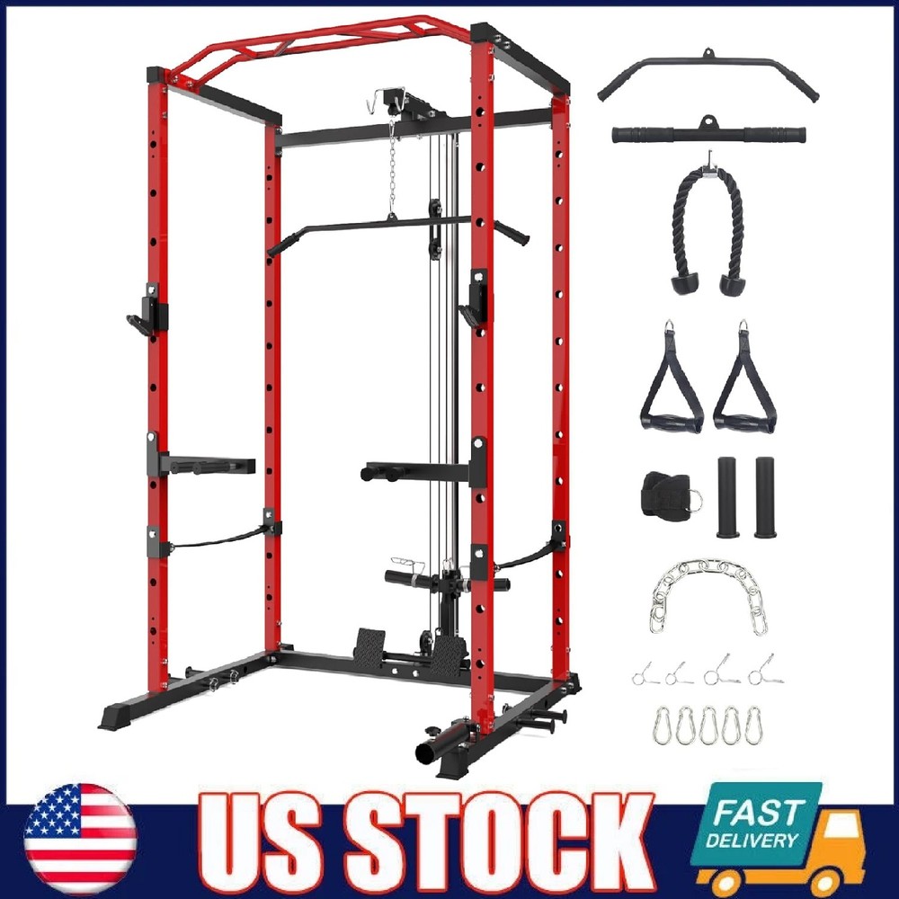 Multi-Functional Power Cage with LAT Pulldown System 1600LBS Power Rack Home Gym