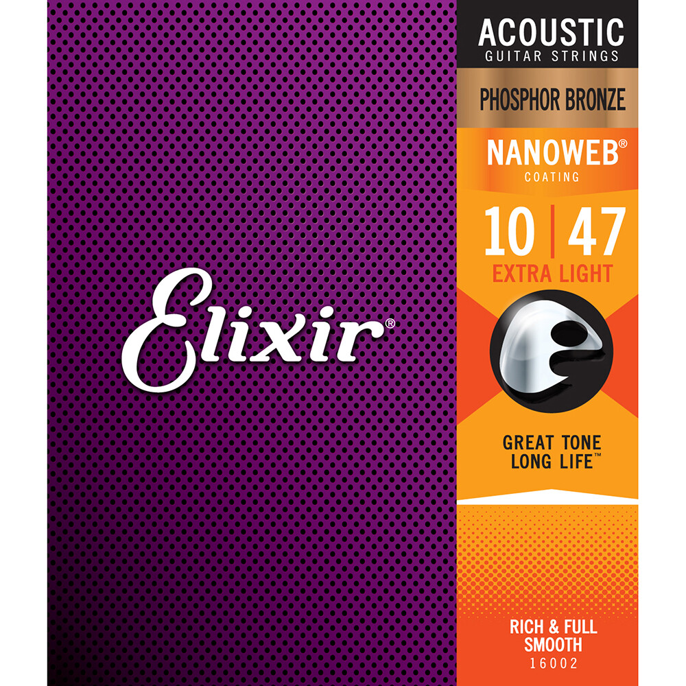 Elixir Nanoweb Phosphor Bronze Extra Light Acoustic Guitar Strings 16002 1 Set