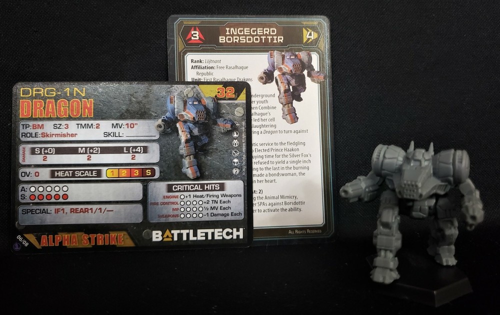 Battletech Dragon Mech + Pilot Cards Alpha Strike Inner Support Lance Catalyst