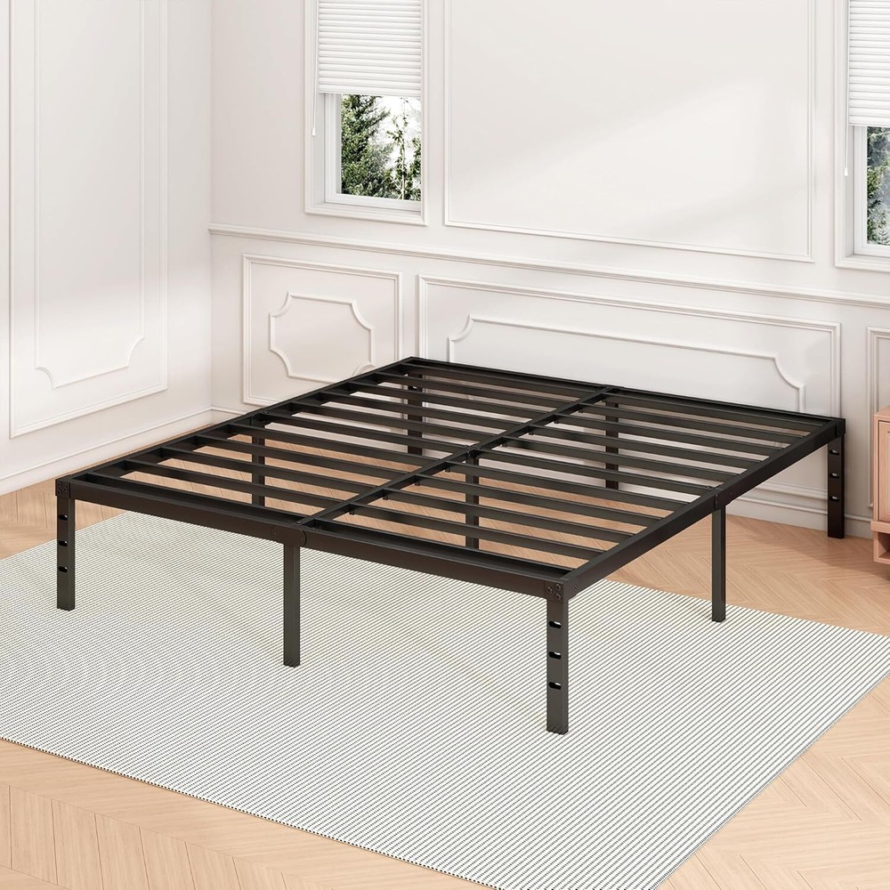 18 Inch King Bed Frame Sturdy Metal Platform No Box Spring Black Storage