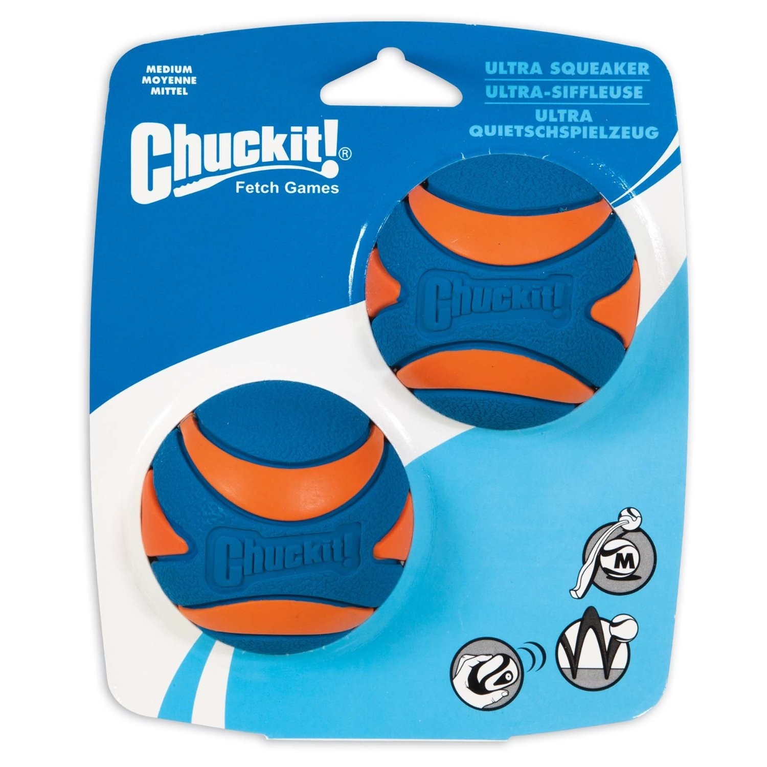 Chuckit Ultra Squeaker Ball Durable High Bounce Chewable Dog Toy Medium 2pack