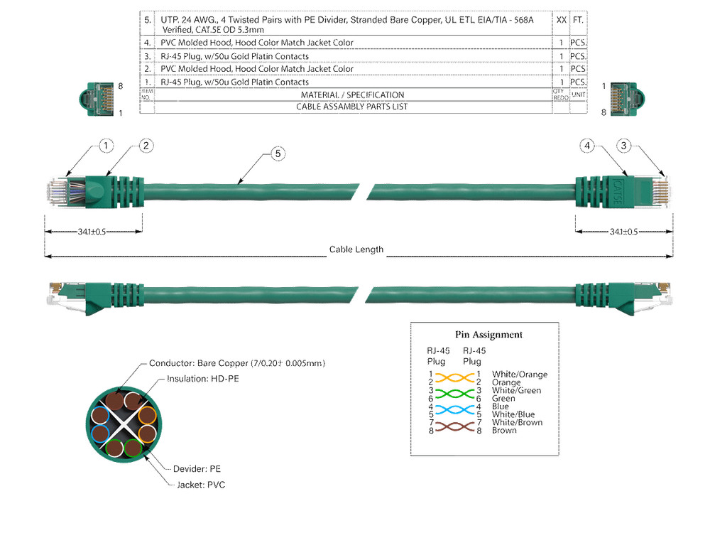 3ft Cat5e UTP Ethernet Network Patch Cable Snagless 24AWG Bare Copper, Green
