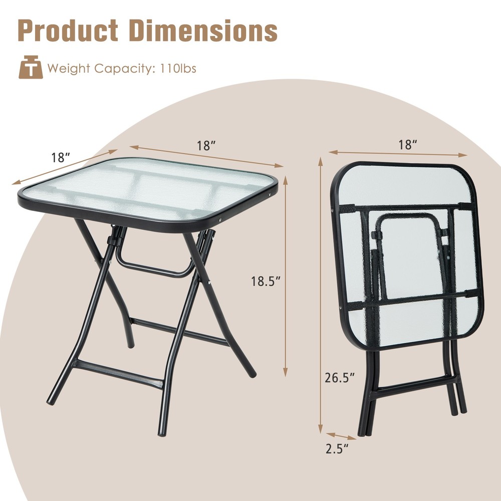 Patiojoy Patio Stylish Folding Side Coffee Table w/ Tabletop & X-Shaped Frame