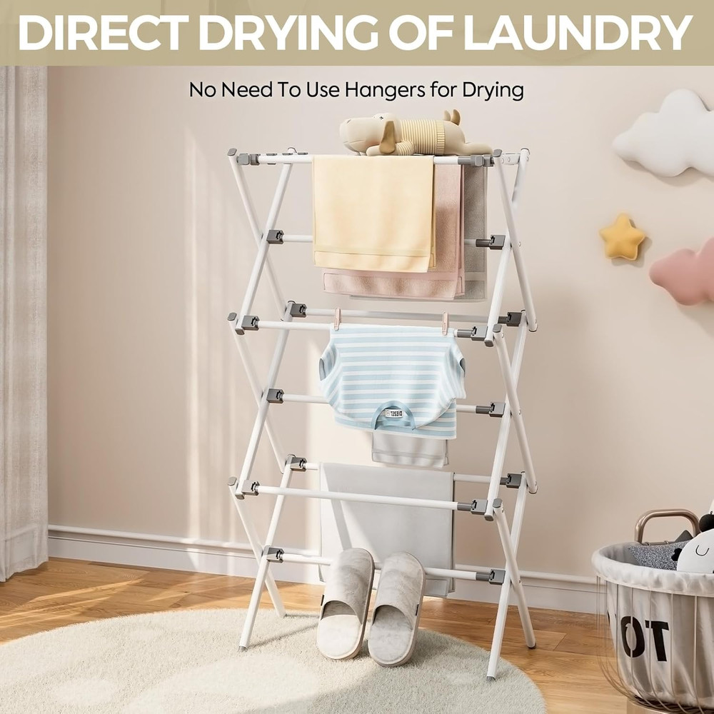 Foldable Laundry Drying Rack, Adjustable Size, Rust-Resistant, Indoor/Outdoor