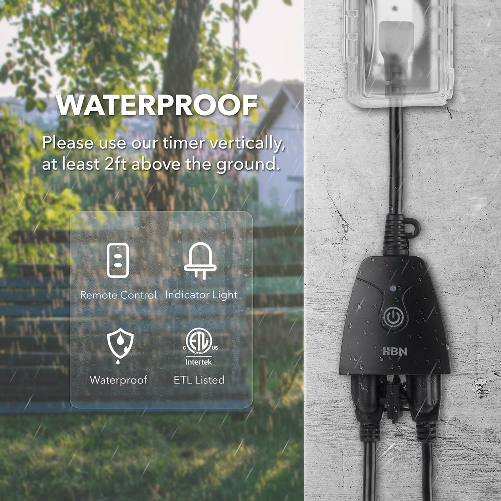 HBN Outdoor Wireless Remote Control Light Switch Outlet Plug 100 FT long Range