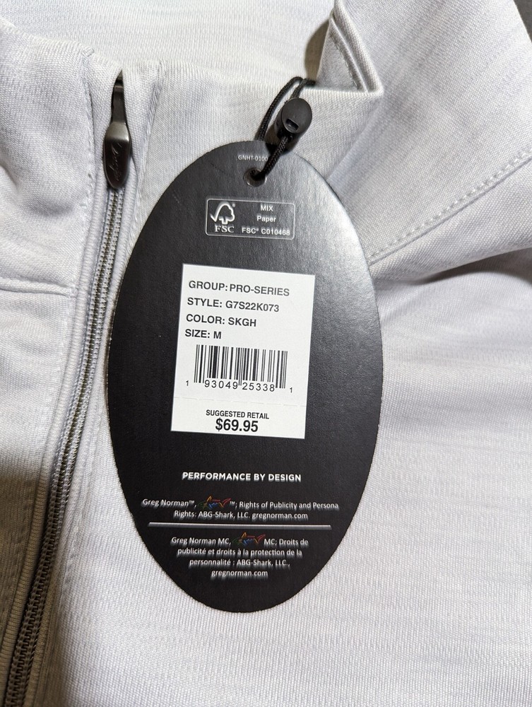 NWT MEN'S GREG NORMAN PULLOVER, SIZE: M, COLOR: LIGHT GRAY HEATHER (M4)