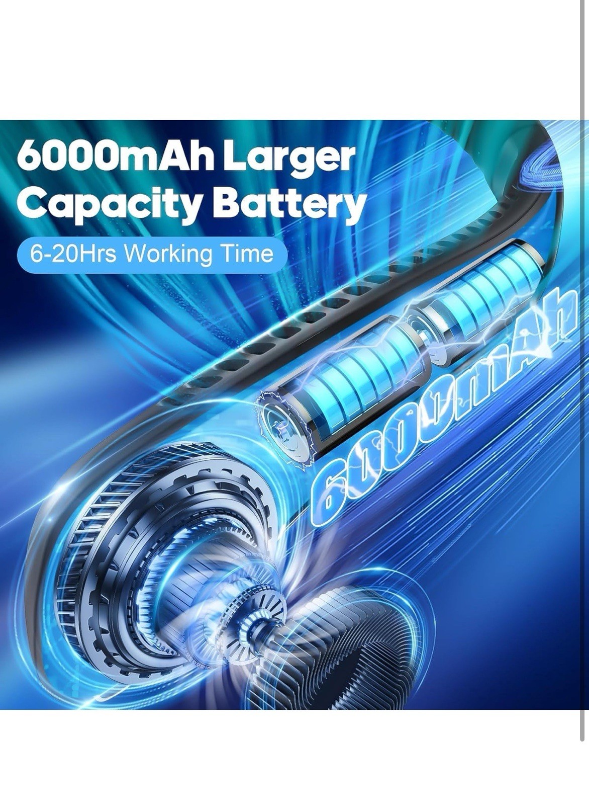 6000mAh Portable Neck Fan Rechargeable, Bladeless Operated Wearable for Travel