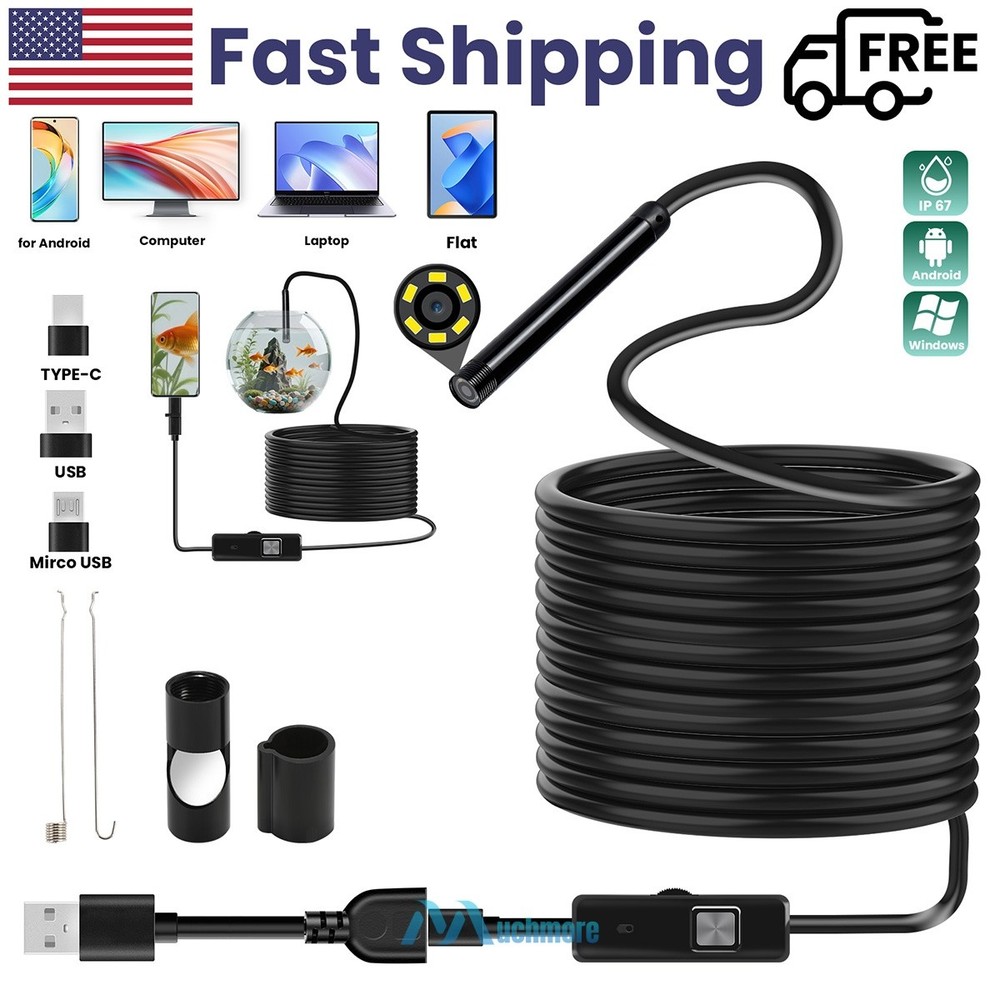 5.5mm Android Endoscope Waterproof Snake Borescope USB Inspection Camera 6 LED