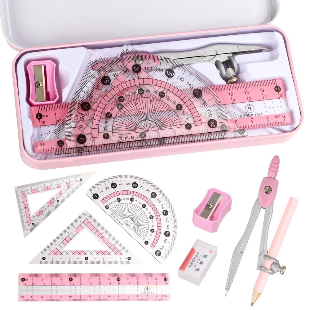 Compass Geometry Tool Protractor and Compass Set with Metal Box Drawing Compa...