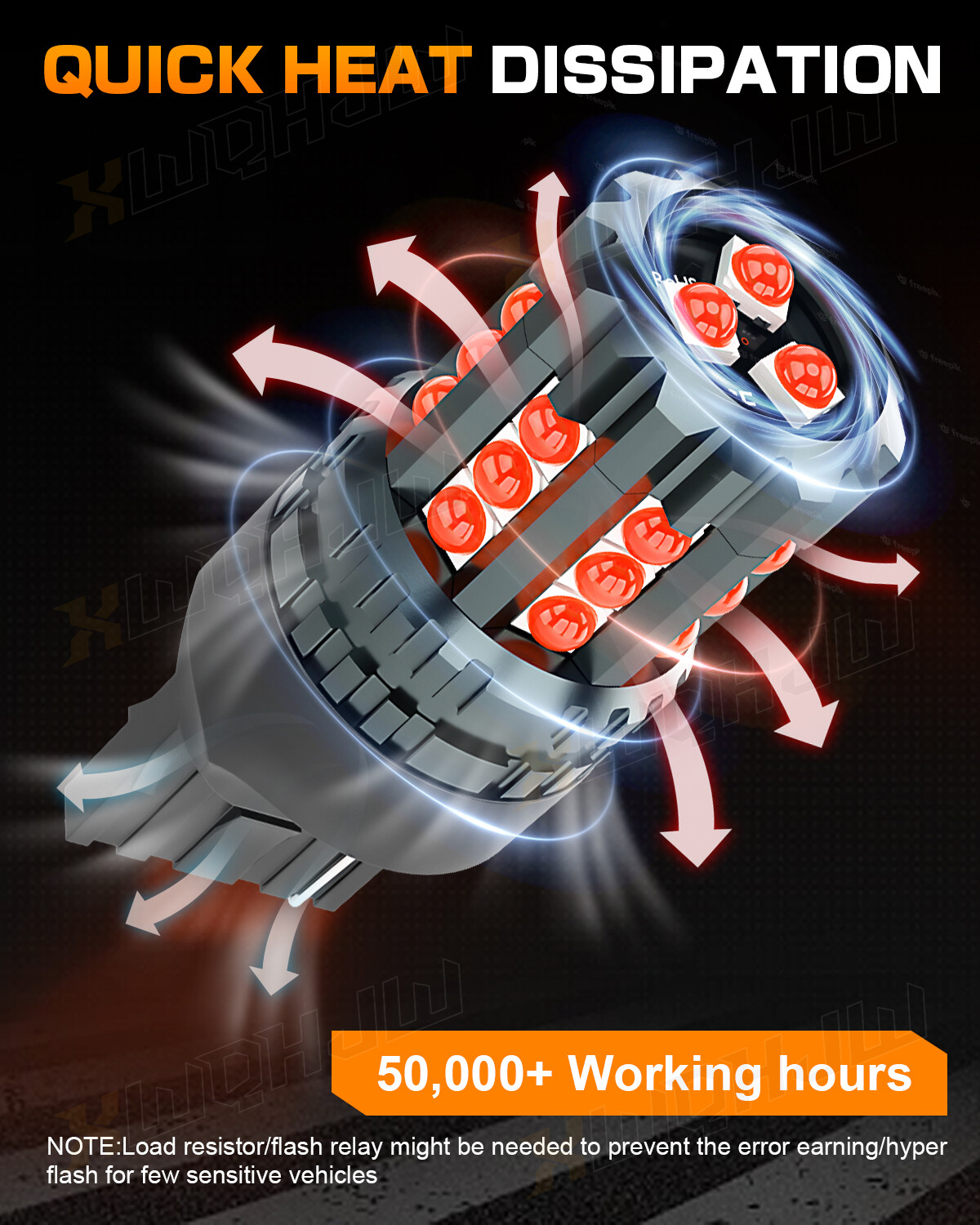 2PCS 7443 7440 LED Strobe Flash Blinking Brake Stop Tail Parking Light Bulbs Red