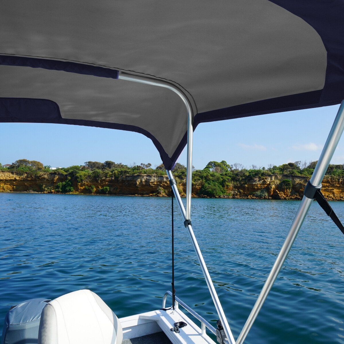 Oceansouth Standard BIMINI TOP 3 Bow Boat Cover 6ft Long With Rear Poles