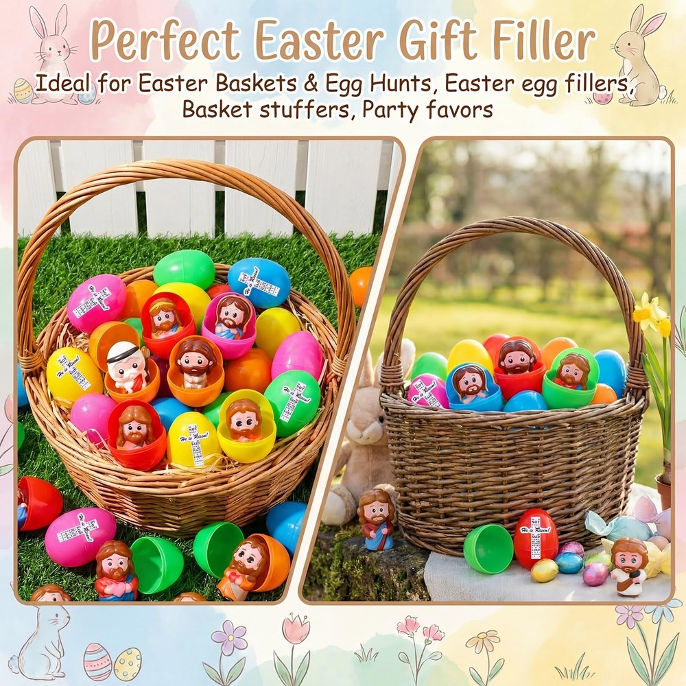 36 Sets Easter Eggs with Little Jesus Squeeze Figures He Is Risen Scripture C...