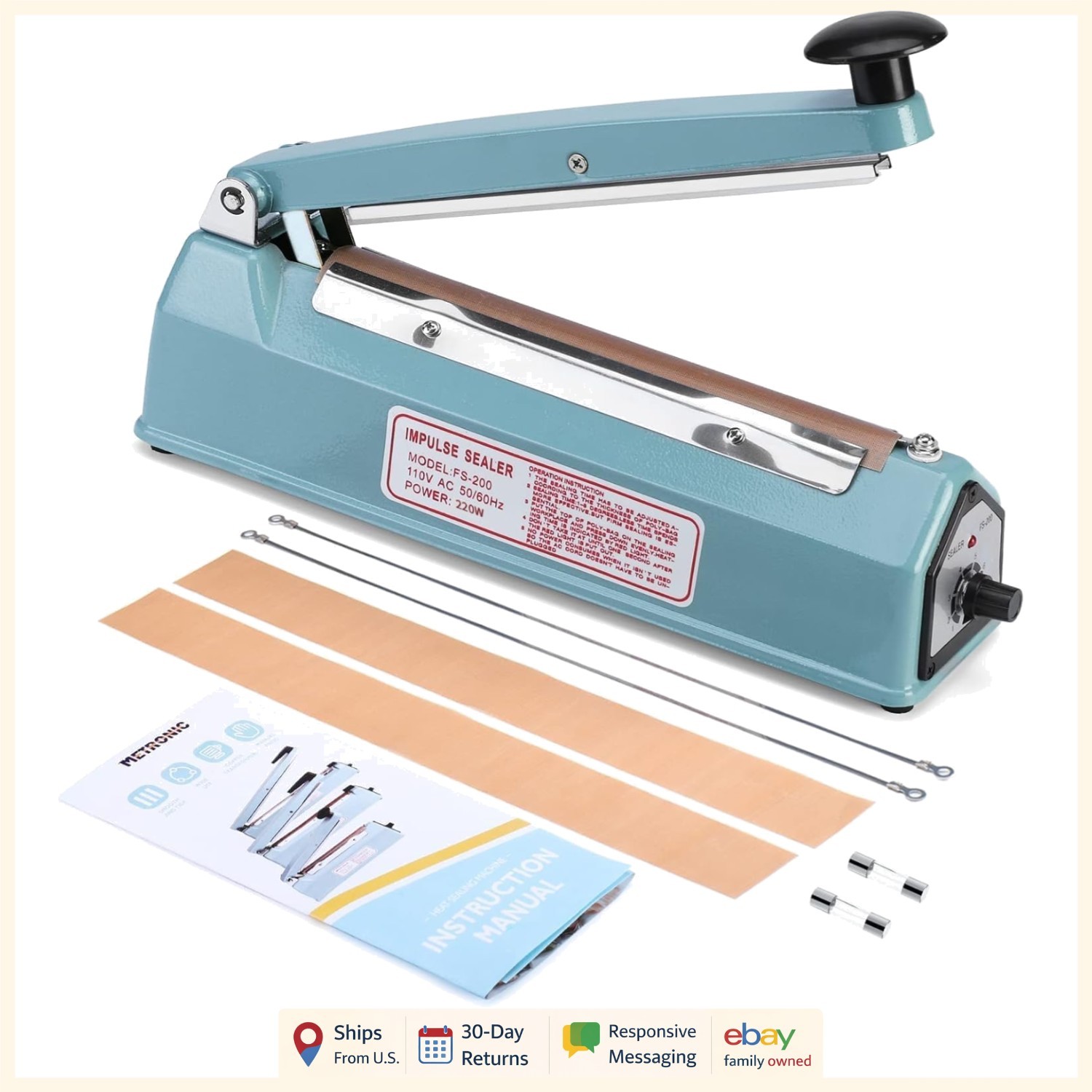 Manual Heat Sealer Machine for Plastic Bags with Adjustable Temperature Dial