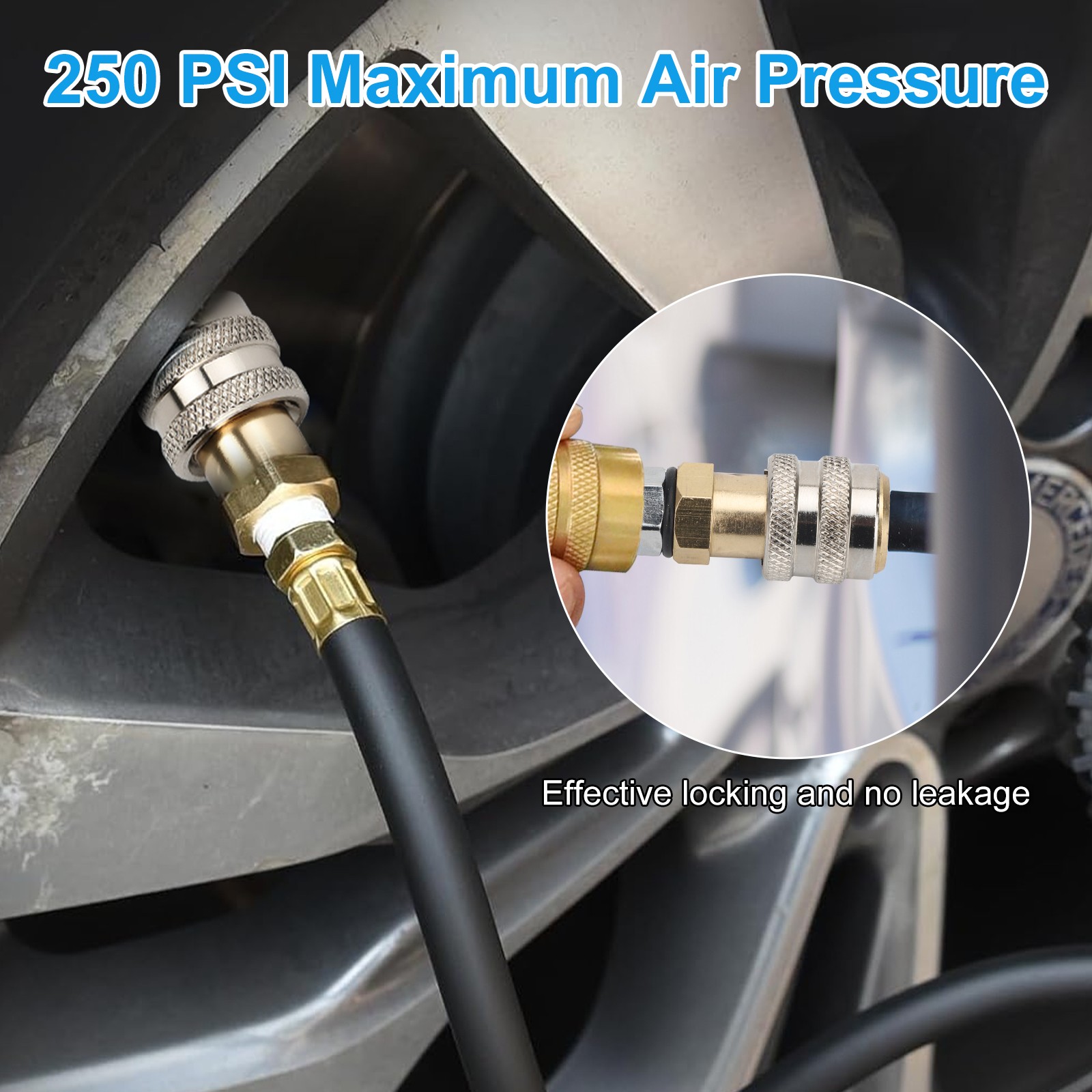 250PSI Brass Lock-on Air Chuck with Tire Inflator Valve Quick Connect 1/4" FNPT