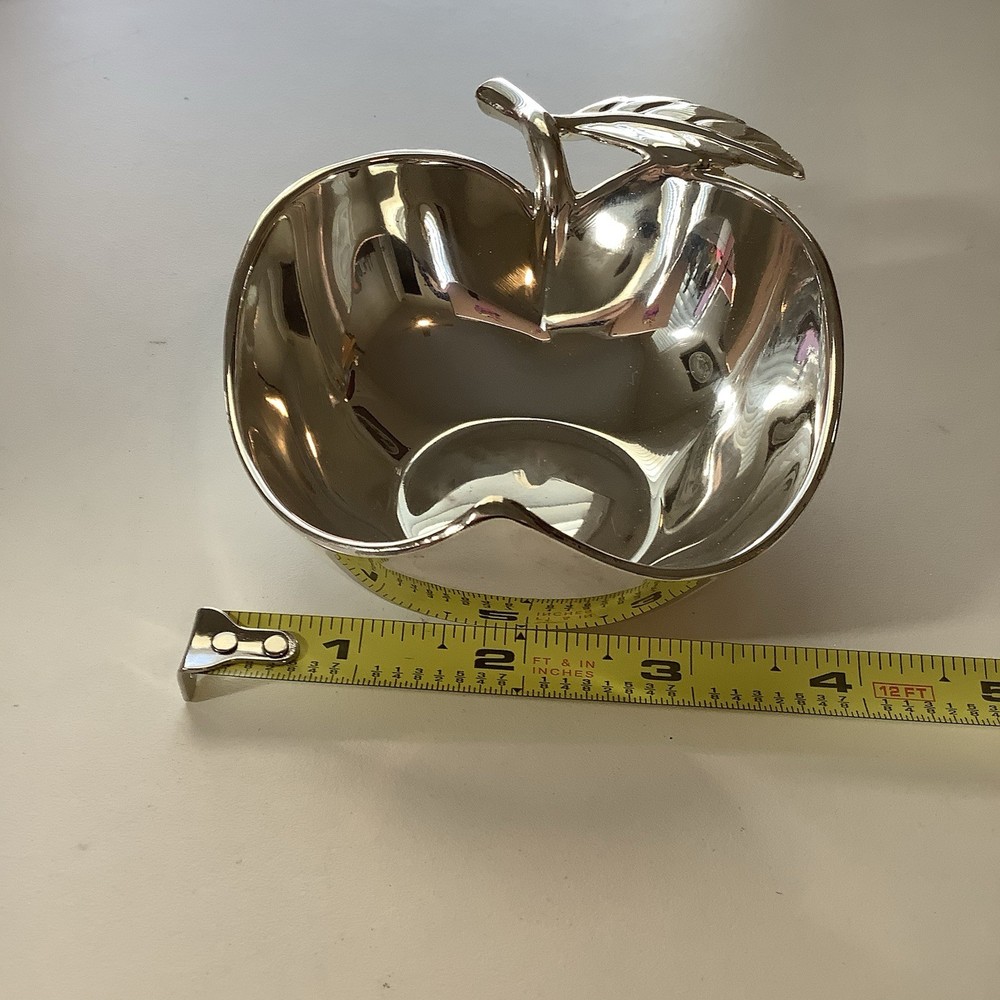 Silver Plate Apple Trinket Dish Candy Nut Bowl Apple Shaped Silver plated Dish