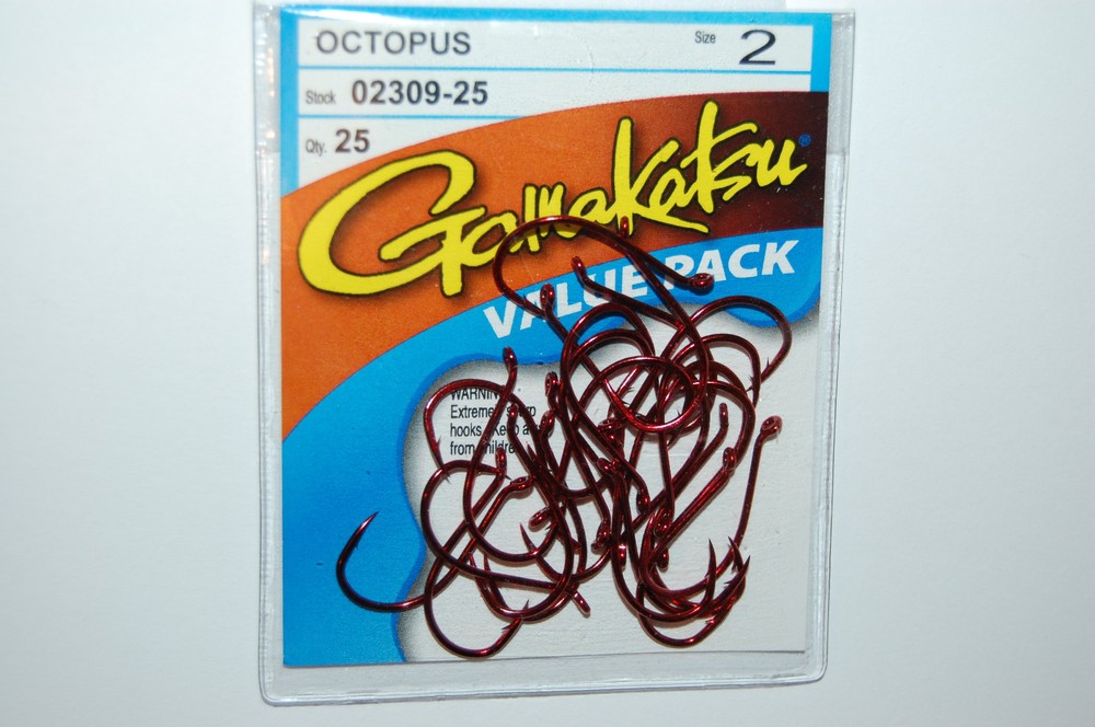 gamakatsu octopus hook size 2 red 25 per value pack 02309-25 versatile hooks