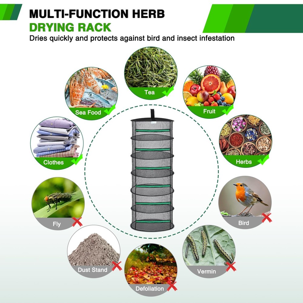 6 Layer Herb Drying Rack Hanging Mesh Net Foldable Plant Drying Racks 24" Dia...