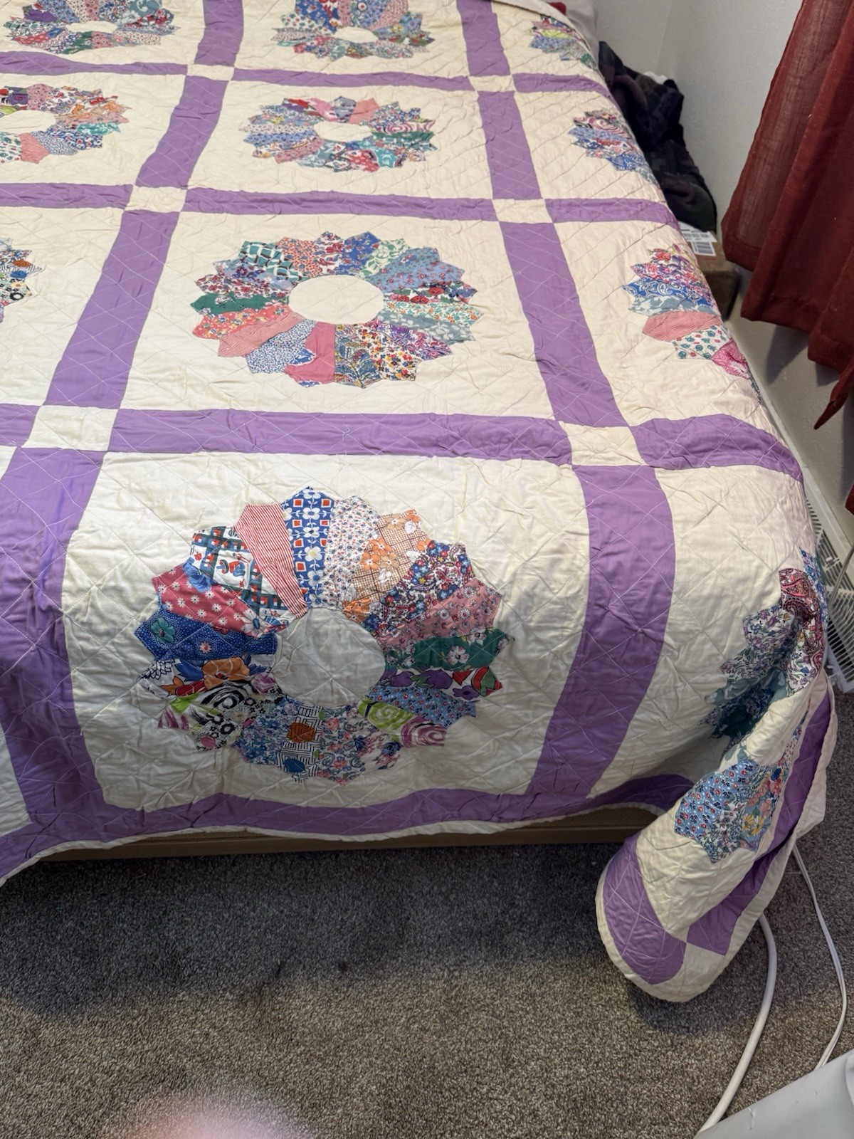 Vintage Dresden Plate Patchwork Quilt Blanket 1940s 1950s Feedsack 89x89