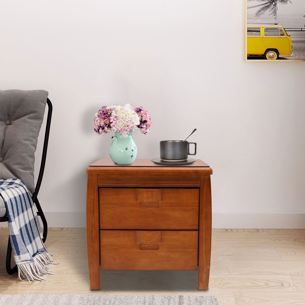 Walnut Nightstand, Bedside Table, Sofa Side Table, Storage Cabinet W/ 2 Drawers
