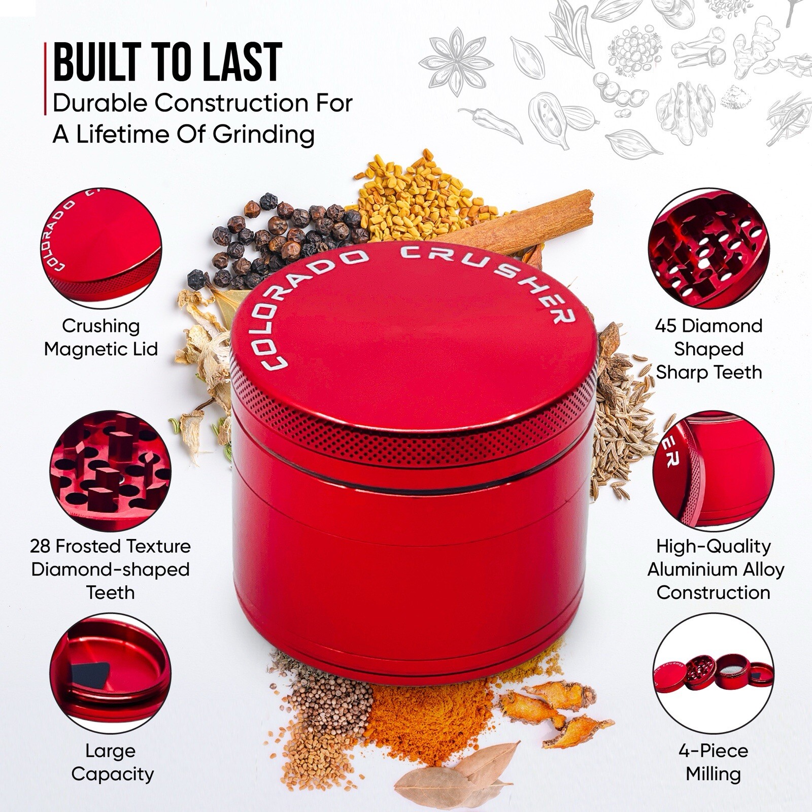 Colorado Crusher Spice Herb Tobacco Grinder 2.5 Inch 4 Piece Aluminum 56MM