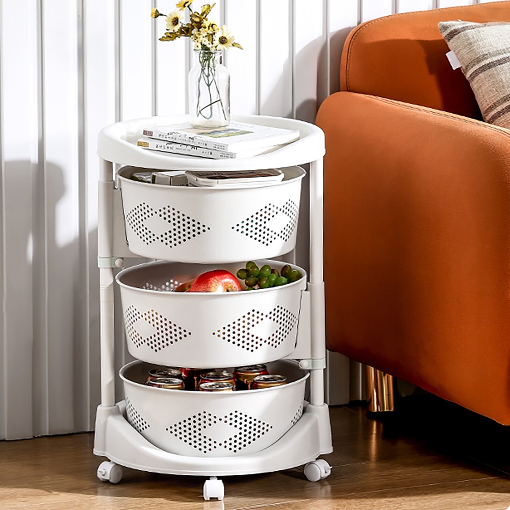 Kitchen Storage Cart Rotating Basket Vegetable Rack Multi-Layer Storage Shelves