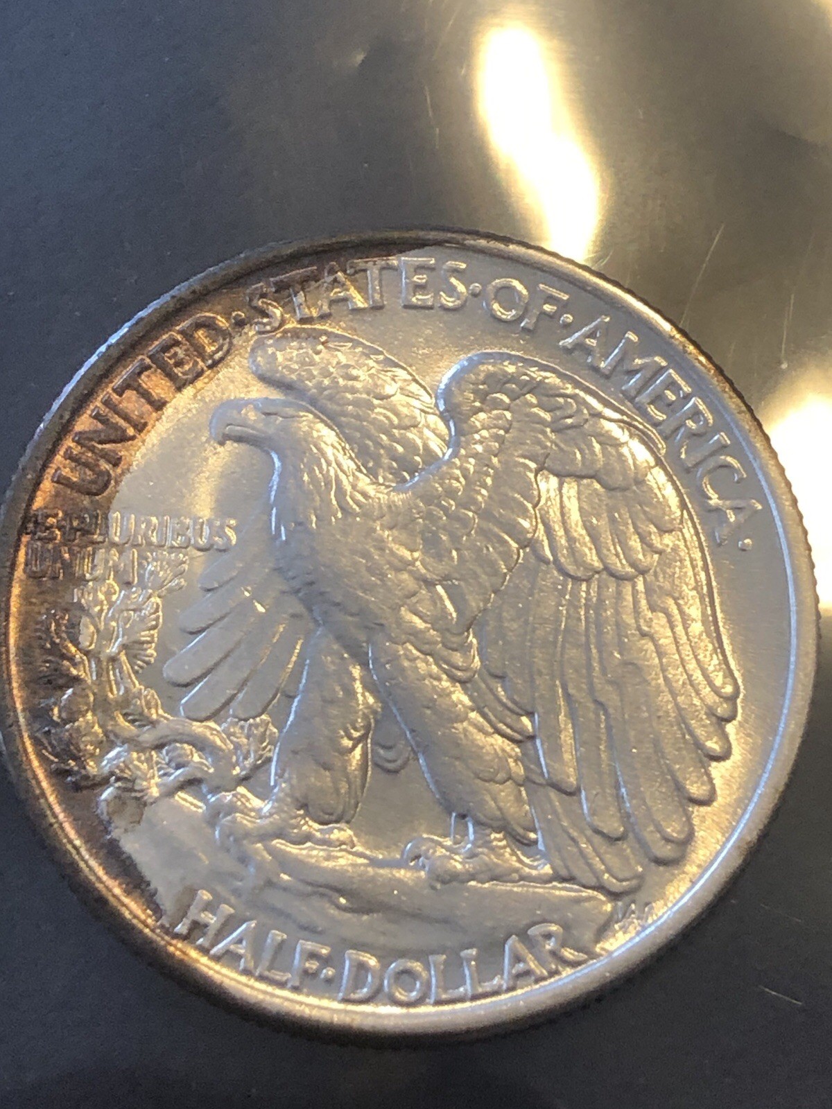 1943 W Walking Liberty Half Dollar Rainbow Toned BU